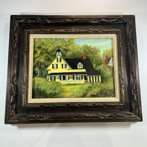 The Sea Captains House Vintage Oil Painting Yellow Farm House Coastal Landscape